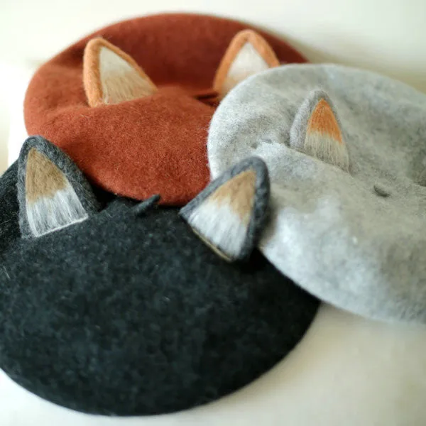 

Princess sweet lolita Hat vintage handmade fox cat's ear hat true real woolen warm winter beret manual wool beret MZ14