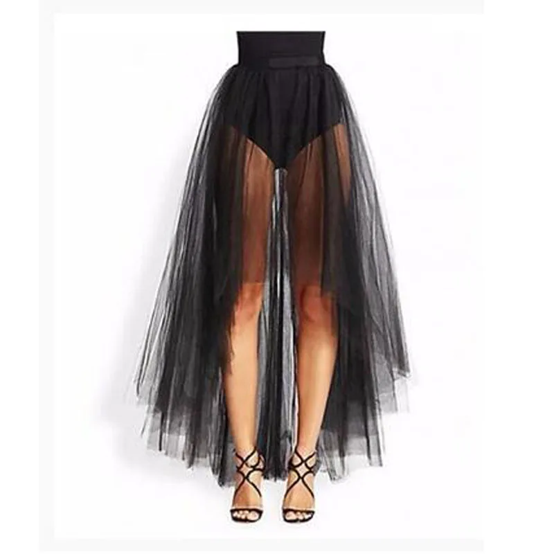 2 Layers Tulle Black High Low Tutu Tulle Skirt Sexy Women Floor-Length Overskirt Custom Made Sexy Prom Skirts