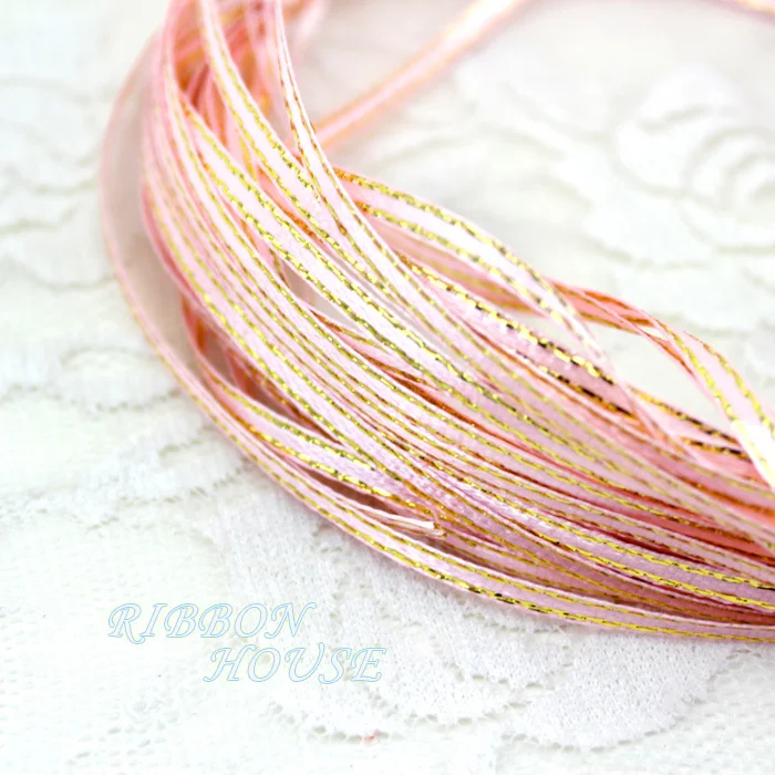 (40 meters/lot) 1/8\'\' (3mm) Pink Gold Edge Satin ribbons wholesale