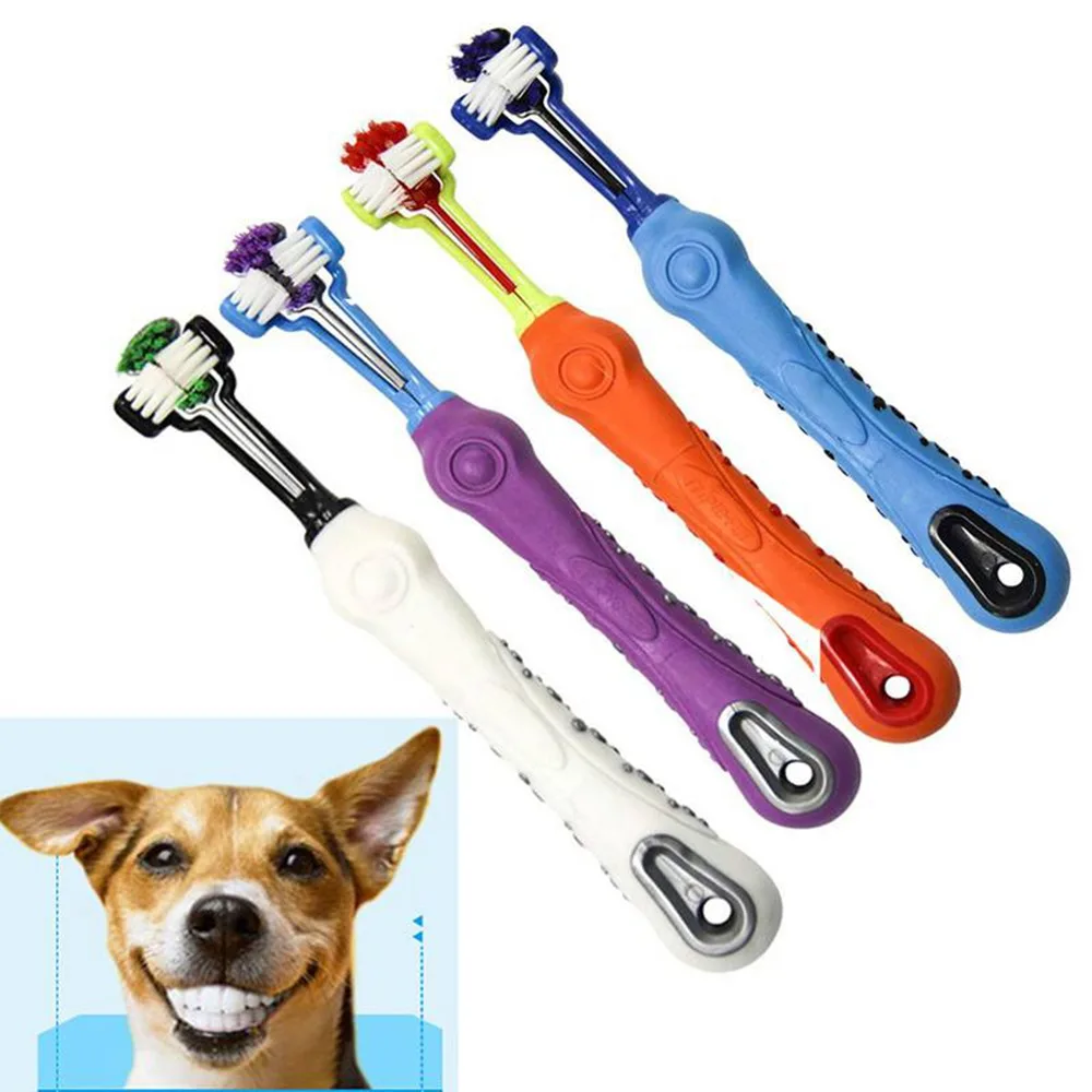 Pets Toothbrush for Teeth Cleaning Three Head Dogs Toothbrush with Non-slip Handle Perfect Teeth Care Products Cleaning Mouth