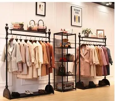 

Retro clothing store display stand on the wall men and women loading shelf hanger display rack European-style floor-standing .