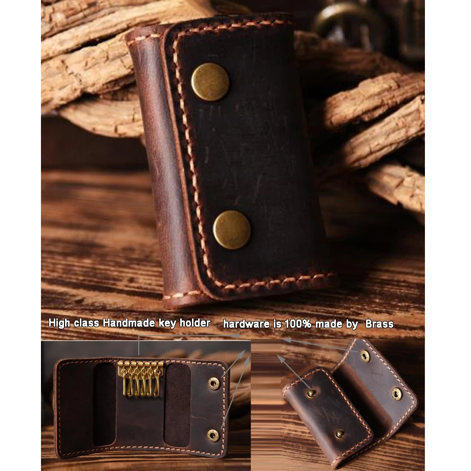 

FANCODI Handmade Vintage Genuine Leather Key Holder Men keyChain Cover Leather Key Wallet Men key case bag Women Key Organizer