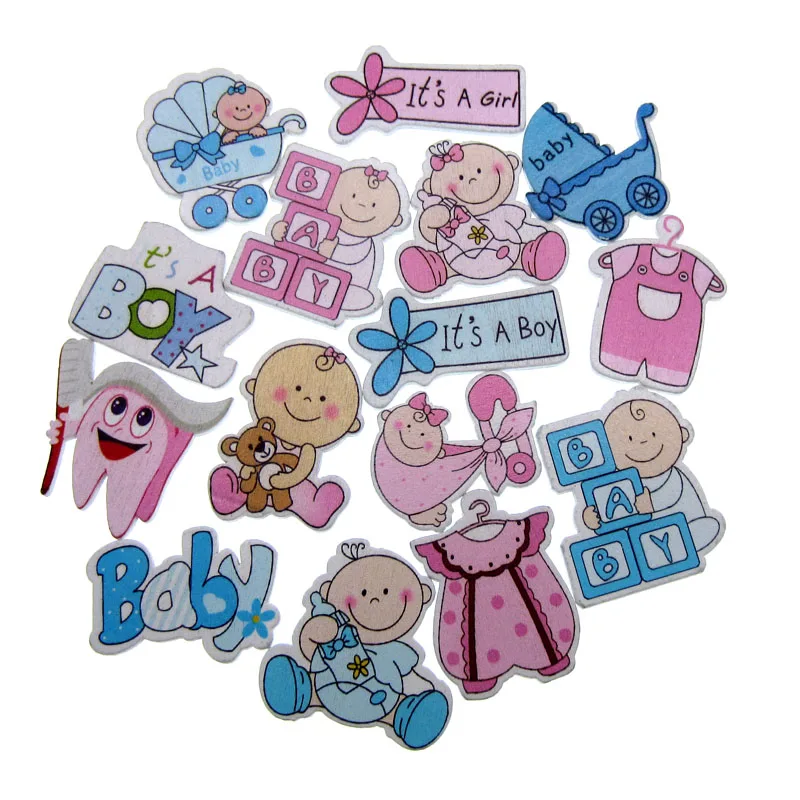 20/40 sztuk mieszane malowane drewno rzemiosło przyciski Cartoon baby shower drewniane guziki do scrapbookingu Party DIY dekoracje