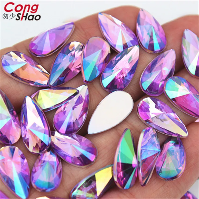 50pcs 9*18mm Tear Drop Shape Acrylic AB Rhinestones Glue On Flatback Pointed Stones Strass For DIY Crafts Jewelry Making WC455