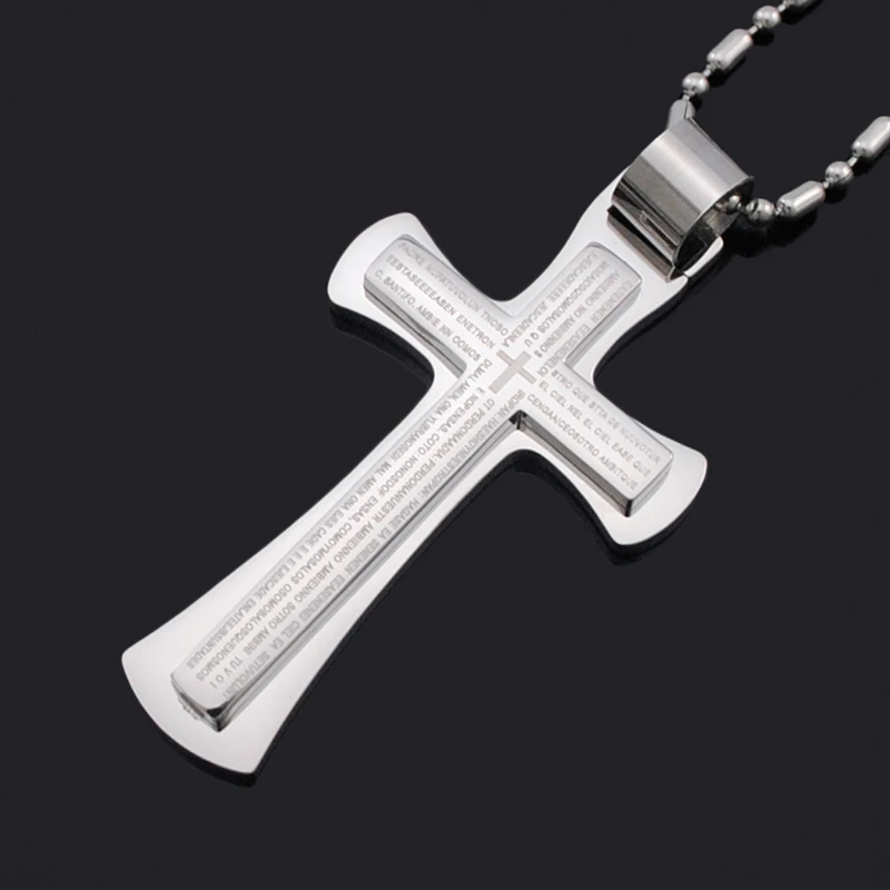 Present Bible Scripture For Men Cross Pendant Necklace Stainless Steel High Quality Religious Jewelry Gift P406