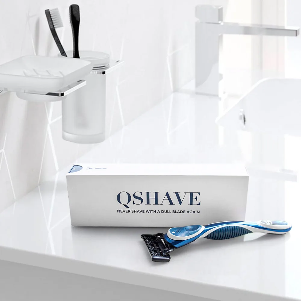 QSHAVE-Azul Série 5-Layer EUA Lâmina Manual Navalha para Homens, 5-Layer Lâmina De Barbear Com 2 Peças, X5 Nome