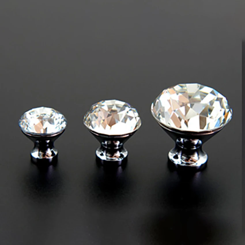 25/30/40mm Zinc Alloy Clear Crystal Glass Door Pulls Modern Drawer Cabinet Furniture Handle Knob Single Hole Handle kastgreep