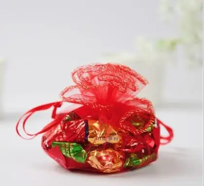 

300pcs diameter 35cm Red Round Organza Bag Drawstring jewelry packaging bags for Wedding/gift/food/candy/Christmas Yarn bag