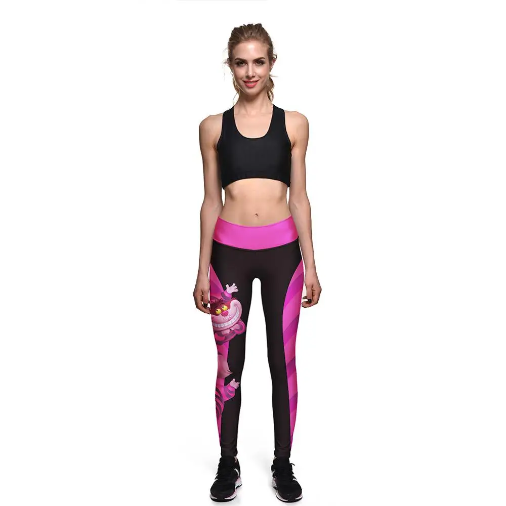 [You\'re My Secret] Halloween Women Leggings High Waist Silm Fitness Leggins Alice In Wonderland Smile Cat Digital Print Pants