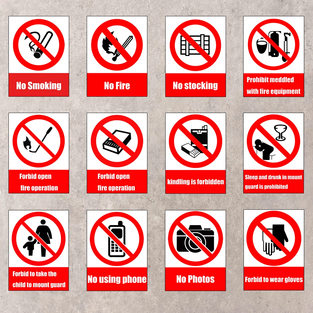 2016 1pc Red Prohibited Sign Stickers Warning Safety Sign Sticker Commercial Painting Wall Warning Words 15x20cm For Hotels