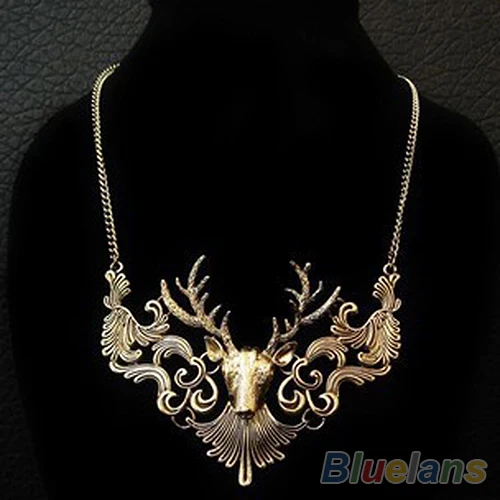 Hot Sale Retro Bronze Antique Deer Head Pendant Necklace Great Gift for Men Jewelry 09DY