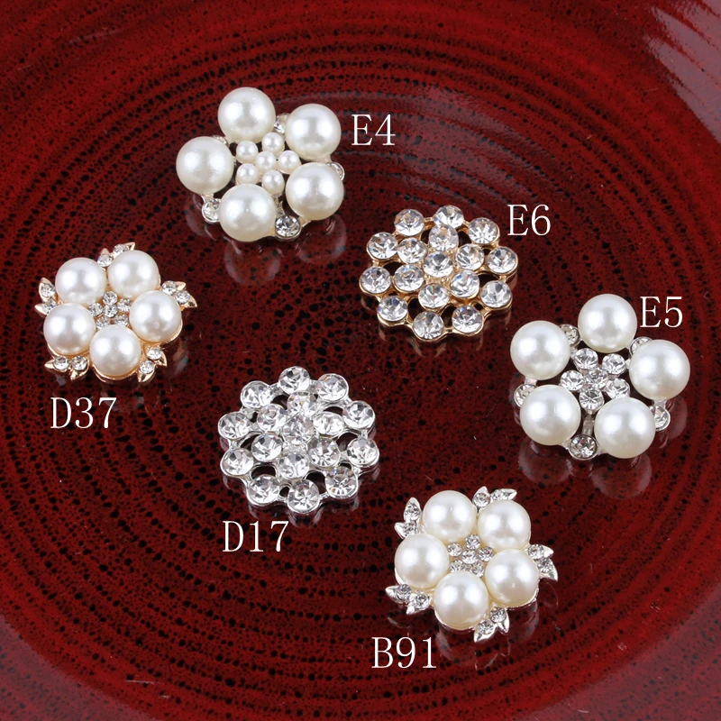 10PCS mix styles Vintage Handmade Flower Rhinestone Buttons Bling Flatback Crystal Pearl Decorative Buttons Flower Center