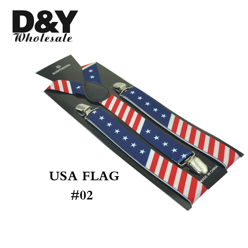 Women MenS Shirt Suspenders For Trousers Pants Holder 1 Inch Wide USA American Flag Mix Clip-on Braces Elastic Slim Y-back Strap