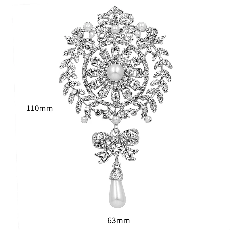 WEIMANJINGDIAN Brand Large Size Crystal Diamante and Imitation Pearl Waterdrop Scroll Decor Brooches for Women or Wedding