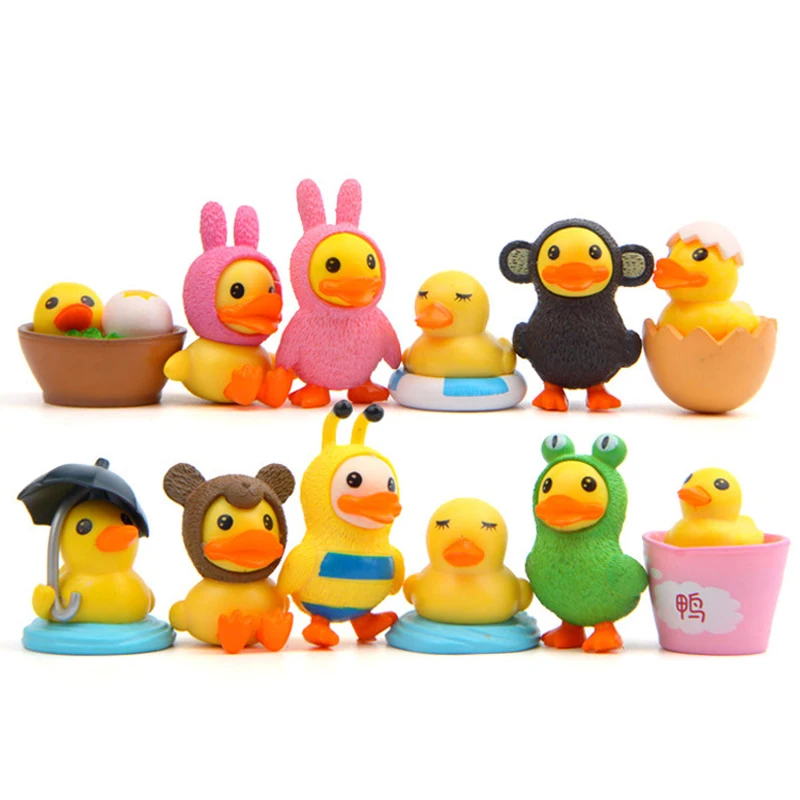 12pcs/lot Hot Sale Yellow Duck Figures Toys Dolls Resin  Kawai Yellow Duck Action Figures Models Toys for Children Dolls Gifts