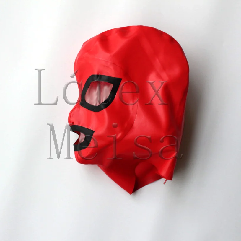 

3D clipping latex catsuit mask open eyes nostrils and mouth with back zip for adults