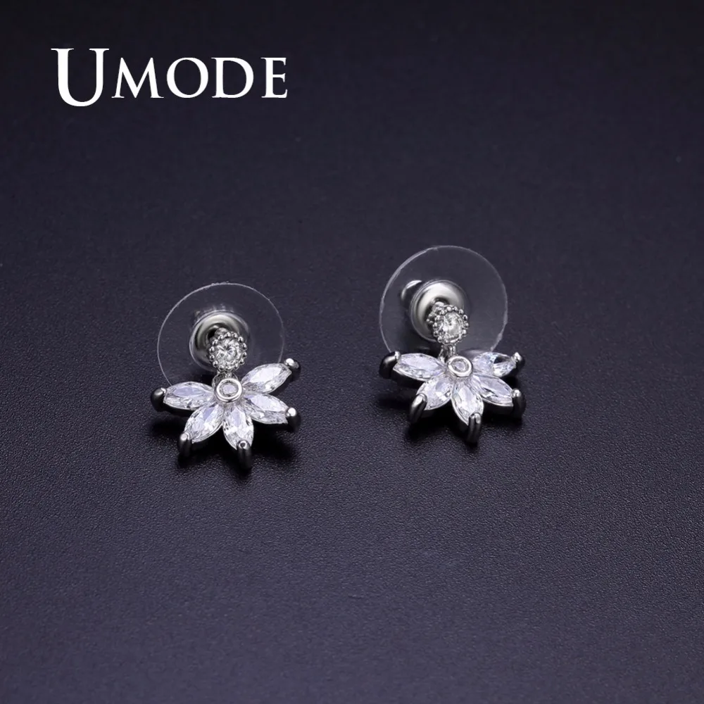 UMODE Small Flower Stud Earrings Crystal for Women Fashion Wedding Clear CZ Jewelry Accessories pendientes mujer moda UE0375