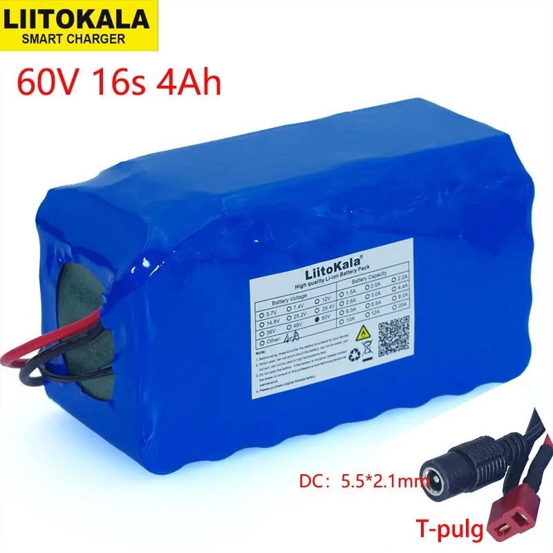 

LiitoKala 60V 16S2P 67.2V 4A 18650 Li-ion Battery Pack 4000mAh Ebike Electric bicycle Scooter with 20A discharge BMS 1000Watt