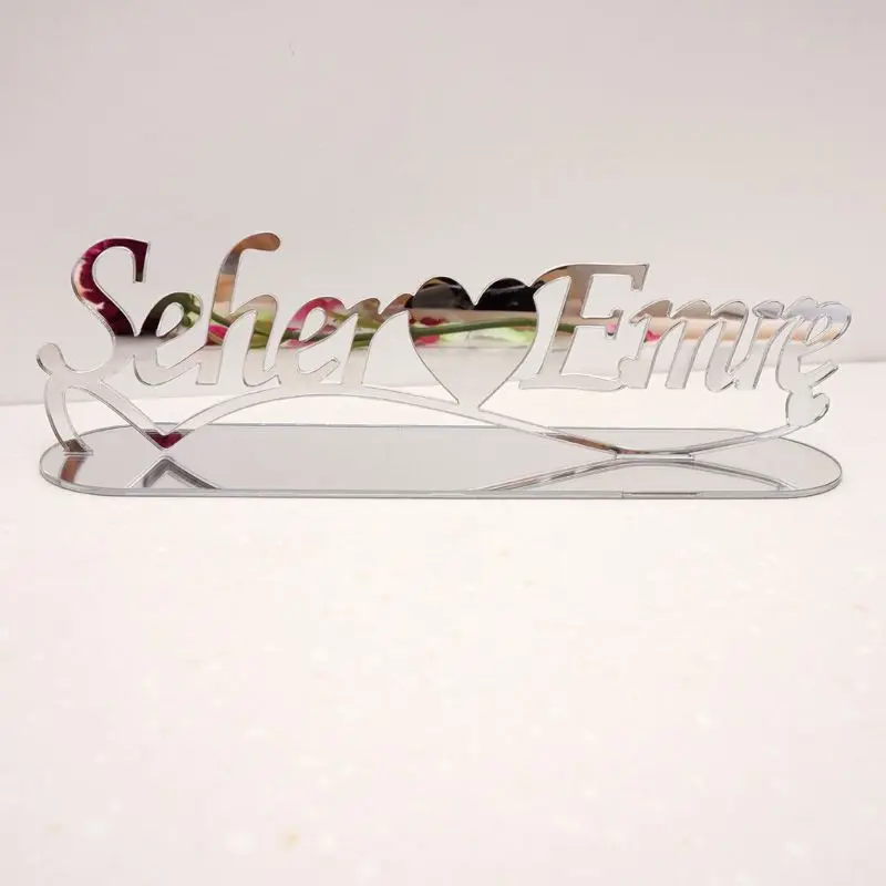 Personalized Name Mirror TableShow With Stand Plate Custom Acrylic Wedding Table Decor Love Heart Party Favors Bride Gifts Wave