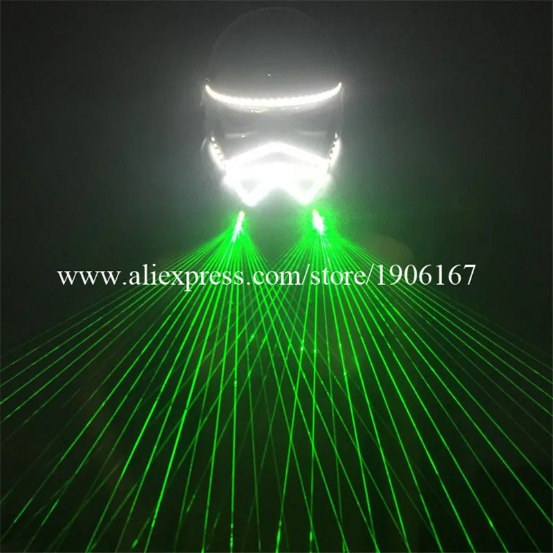 5 Pcs Led Luminous Green Laser Party Mask Illuminate Halloween Masquerade Laserman Show Masks Stage Performance Dancewear