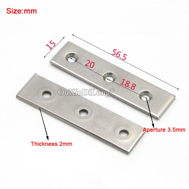 100PCS Stainless Steel Thicken Flat Corner Braces 2.0x56.5x15 Furniture Support Brackets Board Frame Shelf Reinforced Connectors