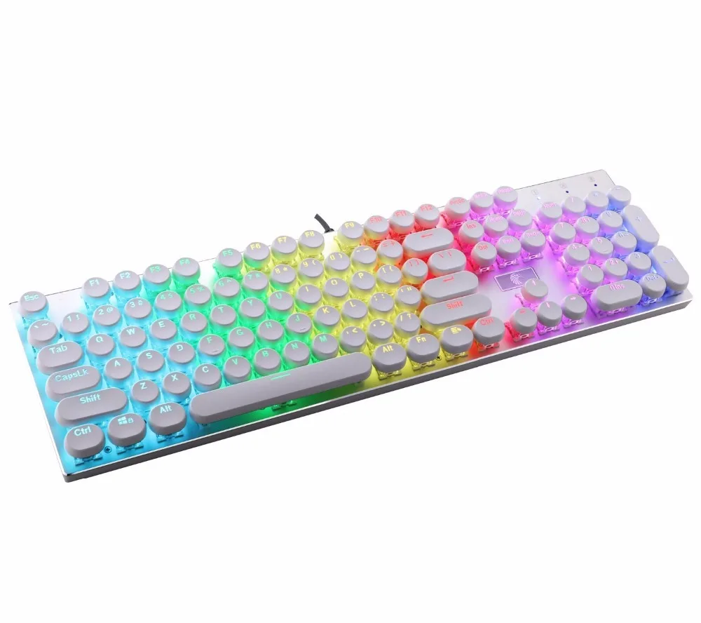 White Typewriter Style Round Keycaps Double Shot Injection Mechanical Keycap for Cherry MX Stem Backlit Gaming Keyboard DIY