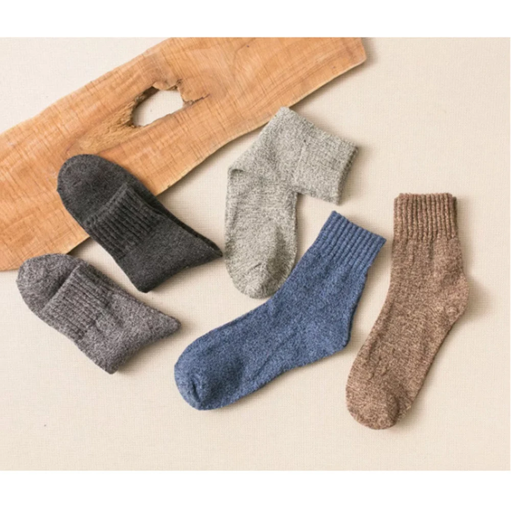 

5 Pairs Winter Warm Men Wool Cashmere Socks Floor Thick Solid Soft Casual Sports Business Male Socks Harajuku Simple Fashion Hot