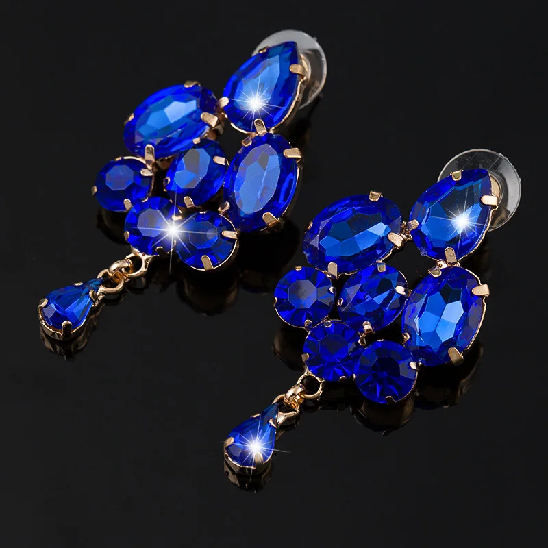 YFJEWE Fashion Jewelry Blue Crystal Artificial Gem Patchwork Flower Ladies Sexy Big Gold Color Drop Earrings For Women #E025