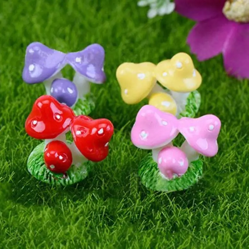 1 Pcs 4 Colors Cute Mini Resin Mushrooms Fairy Garden Ornament Miniature Bonsai Plants Pots Fairy DIY Doll House Decoration