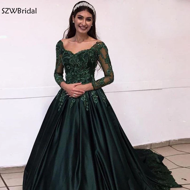 Custom made Green Long sleeve evening dresses abiye Formal dress women elegant abendkleider long dress party gowns