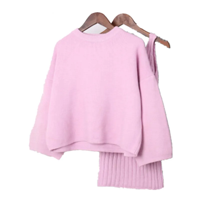 New Fashion Women Knit Suits 2020 Wool Sweater Elastic Cashmere Suit Loose Pullover Sweater +Long Hip Skirt Two Piece WS046