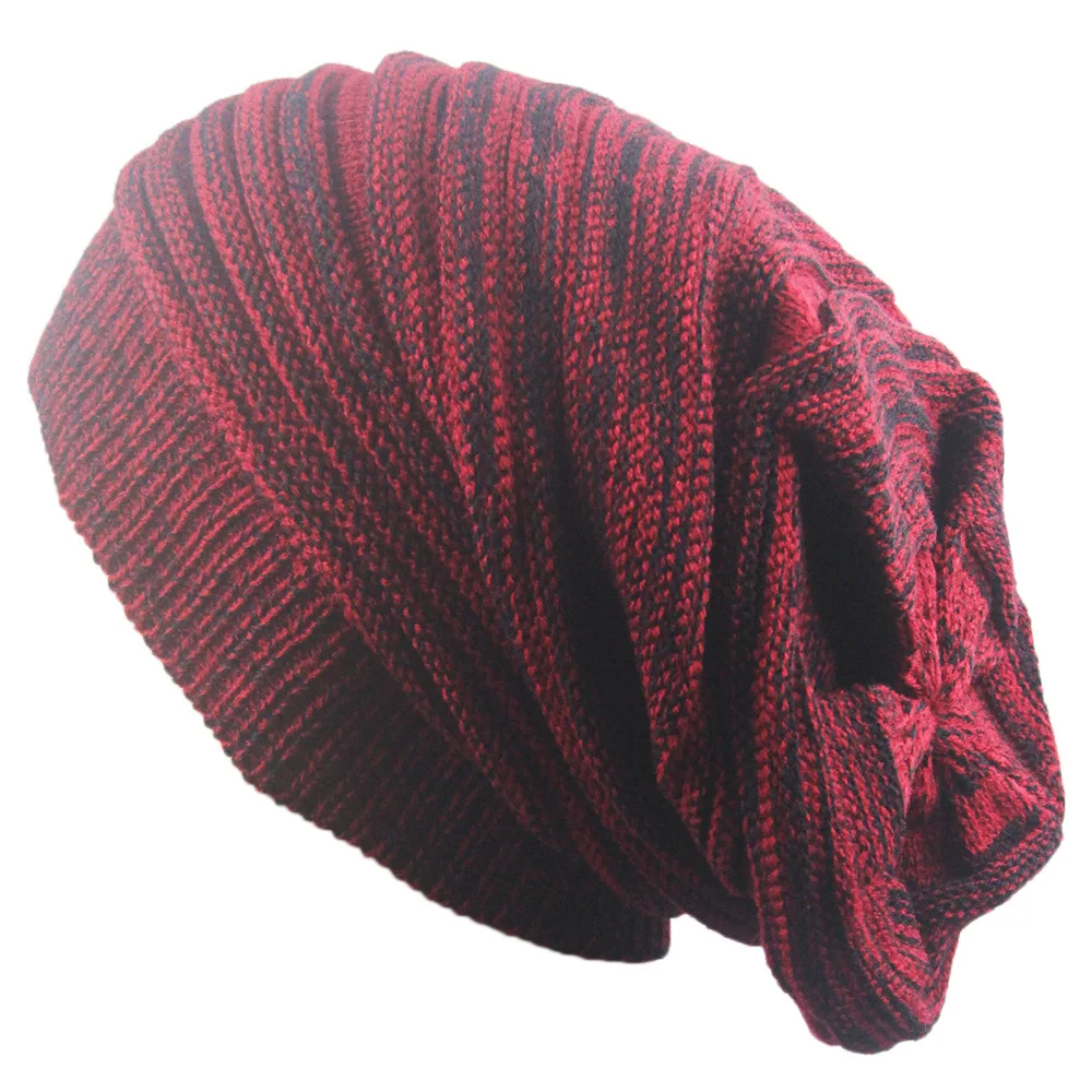 Männer und frauen hut gemischt farbe baumwolle gestreiften hüfte hop Sk Sk winter warme hut schal Mützen stricken lange lose hut gorro kopfschmuck