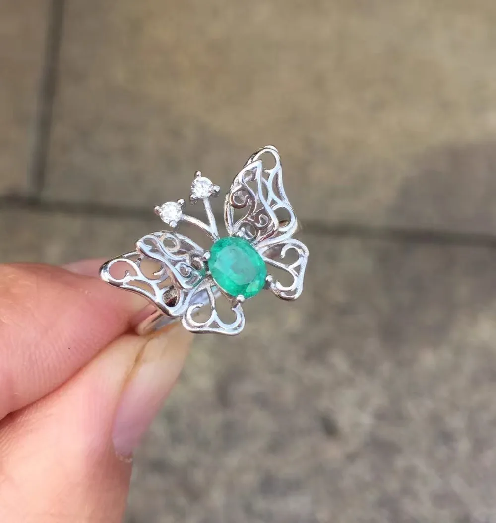 Butterfly Style Natural emerald ring Free shipping 925 sterling silver  Fine jewelry Gem 4*5mm