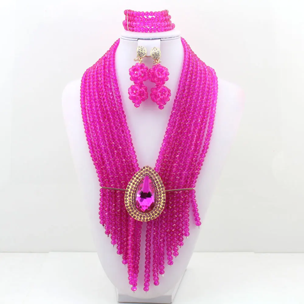 Captivating harming Fuchsia Pink Nigerian Wedding Jewelry Set Indian Bride Gift Costume Jewelry Set  Hot Free Shipping  W8718