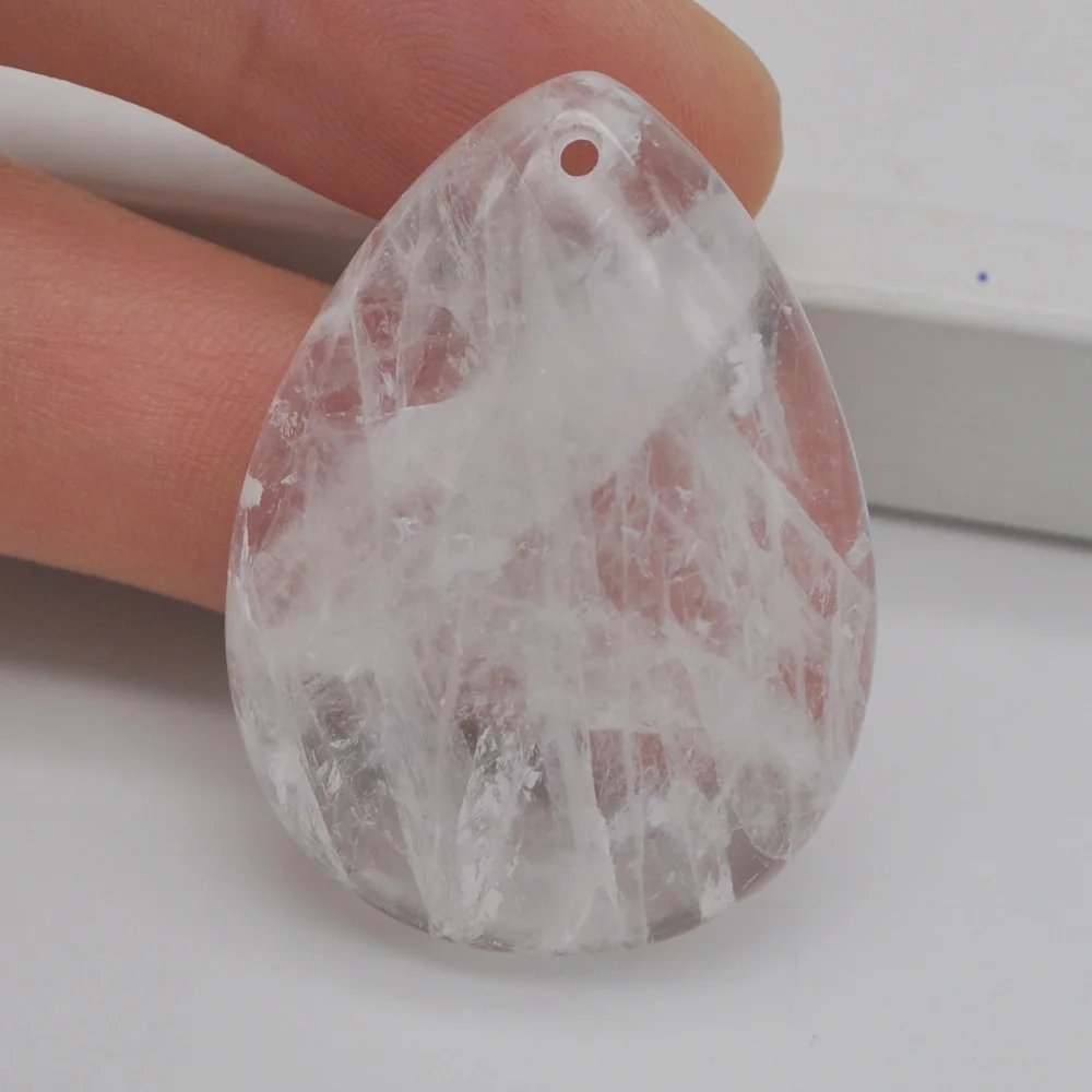 Natural 40x30MM Amethyst  Rose Quartz Tigereye Agate Lapis Rhodonite Stone Beads Teardrop CAB Cabochon Hole Jewelry GEM Pendant