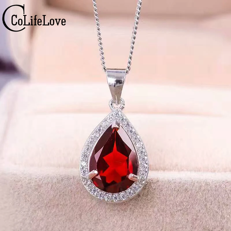 Classic silver gemstone drop pendant 8*12mm natural wine red garnet gemstone pendant solid 925 silver garnet necklace pendant