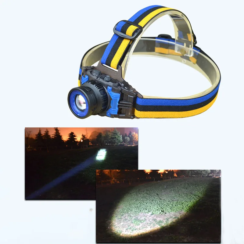 Powerful Headlamp Rechargeable Zoomable Focus Frontale LED Head Lamp Flashlight Torch Headlight for Fishing Camping + Charger