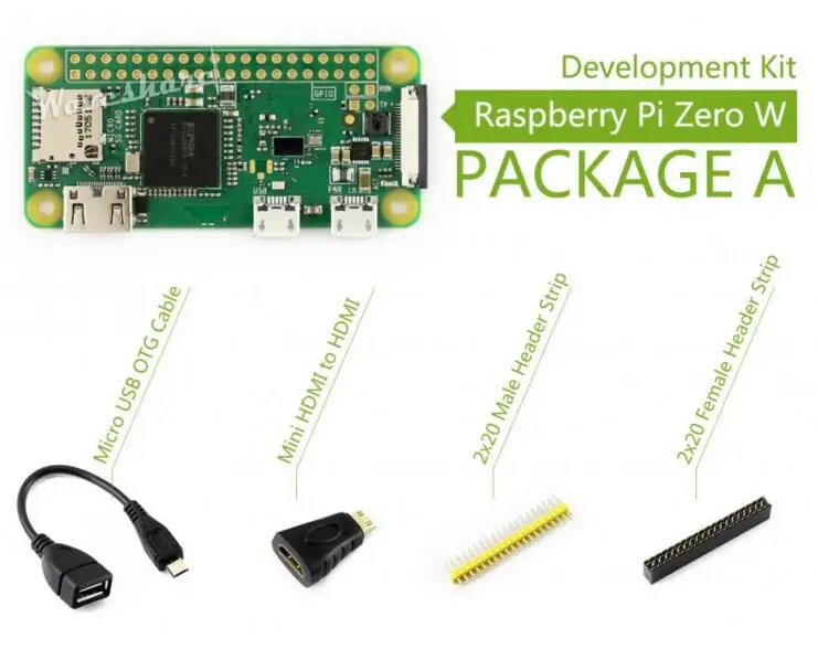 

Raspberry Pi Zero W Package A, Basic Development Kit Mini HDMI to HDMI Adapter, Micro USB OTG Cable