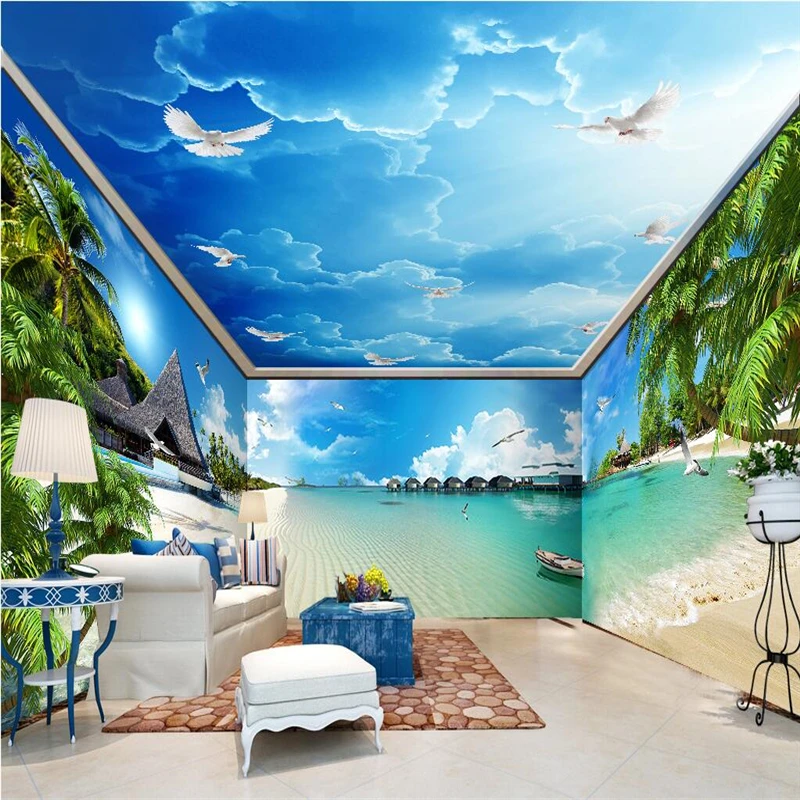 

beibehang Blue sea coast beach whole house background wall painting photo wallpaper 3d TV contracted large mural wall paper roll