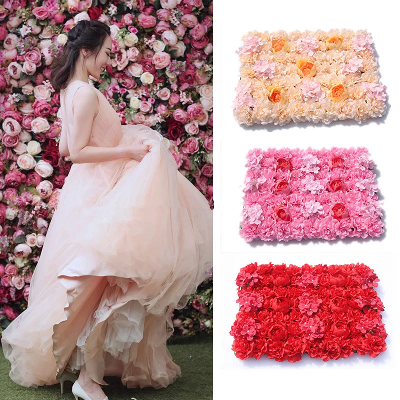 40X60cm/pcs Upscale Artificial Silk Rose Hydrangea Flower Wall For Wedding Backdrop Centerpieces Decoration Props