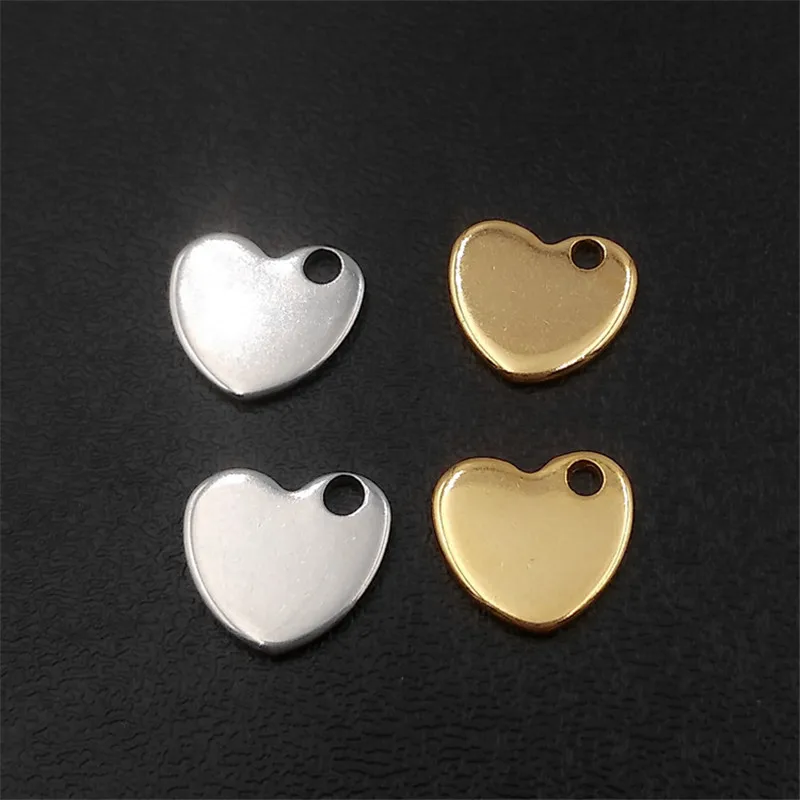 100pcs 10*9*1mm Stainless Steel Pendant Heart-shaped Pendant LOGO Tag  DIY Tail Pendant