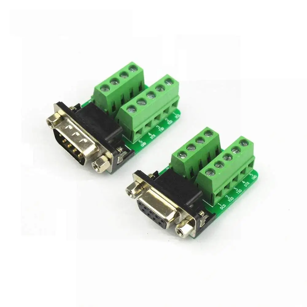 RS232 / 422 / 485 إشارات لوحة القطع رأس المنفذ التسلسلي DB9 ذكر / أنثى إلى محول كتلة المحطة