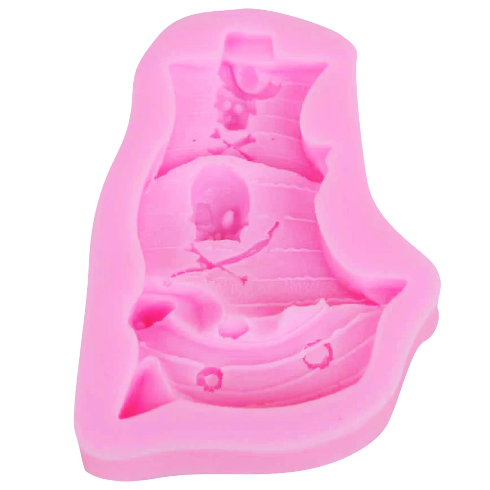 Epoxy UV Resin F1169  Pirate Ship Skull Skeleton Silicone Mold Cake Decoration Fondant Cake 3D Mold Food Grade Silicone Mould