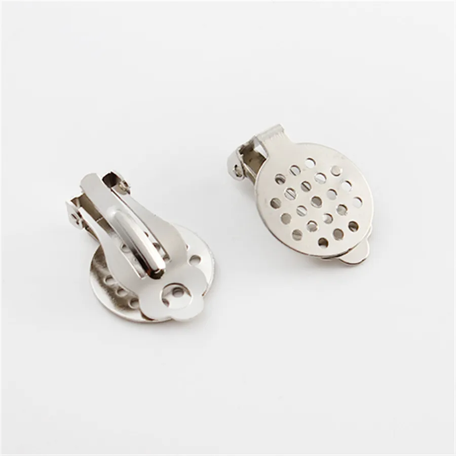 100pcs/lot Copper Ear Clips Rhodium/Gold Color Clip On Earring with 15mm Perforated Pad for DIY Earring Base Tray Findings