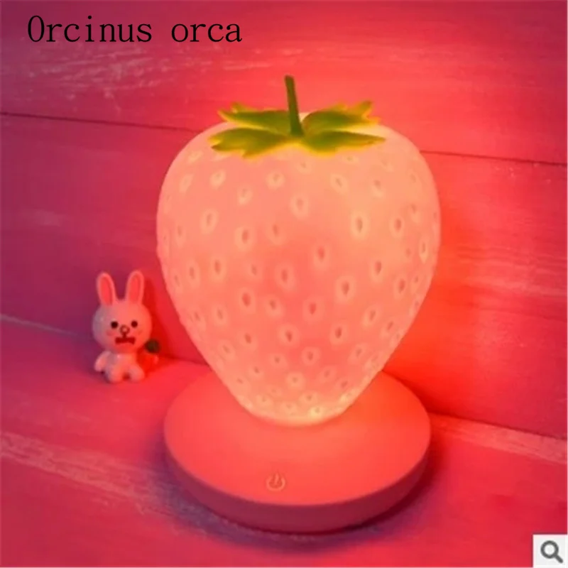 

Creative cartoon strawberry silica gel small table lamp bedroom led charging energy saving with sleeping night lamp