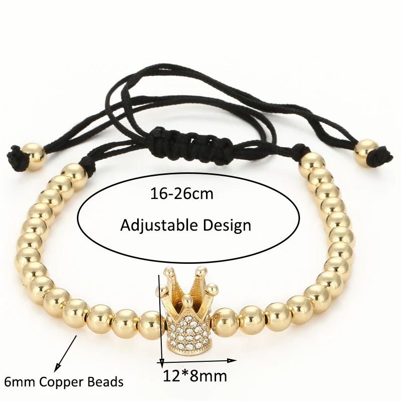 Fashion Men's Gold Color Imperial Micro Pave Crystal Crown Charm Bracelet Anil Arjandas Braiding Weave Bead Macrame Bracelet