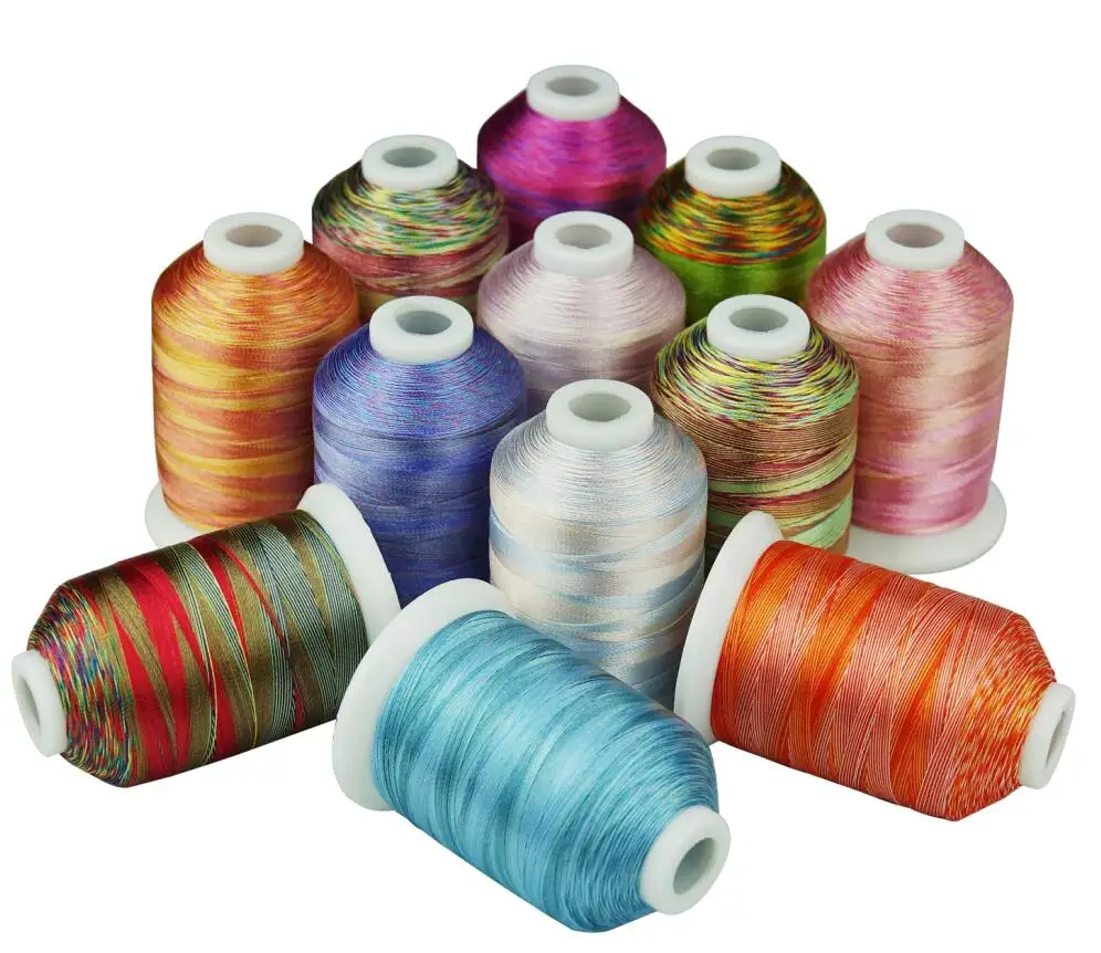 12 Multi-Colors Variegated Embroidery Thread 1000 Meters Each for Machine/ Hand Sewing Quilting Overlocking on Any Home Machine