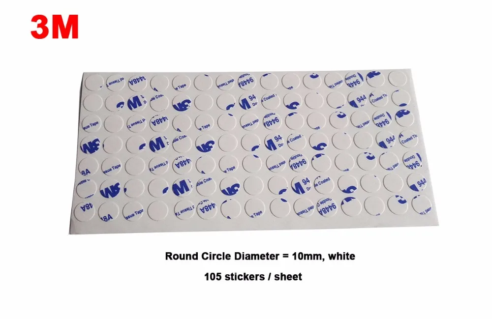 

Original 3M 9448 White Strong Sticky Double Sided Glue Sticker for iphone Cell Phone Button 10MM Circle 105 stickers/sheet