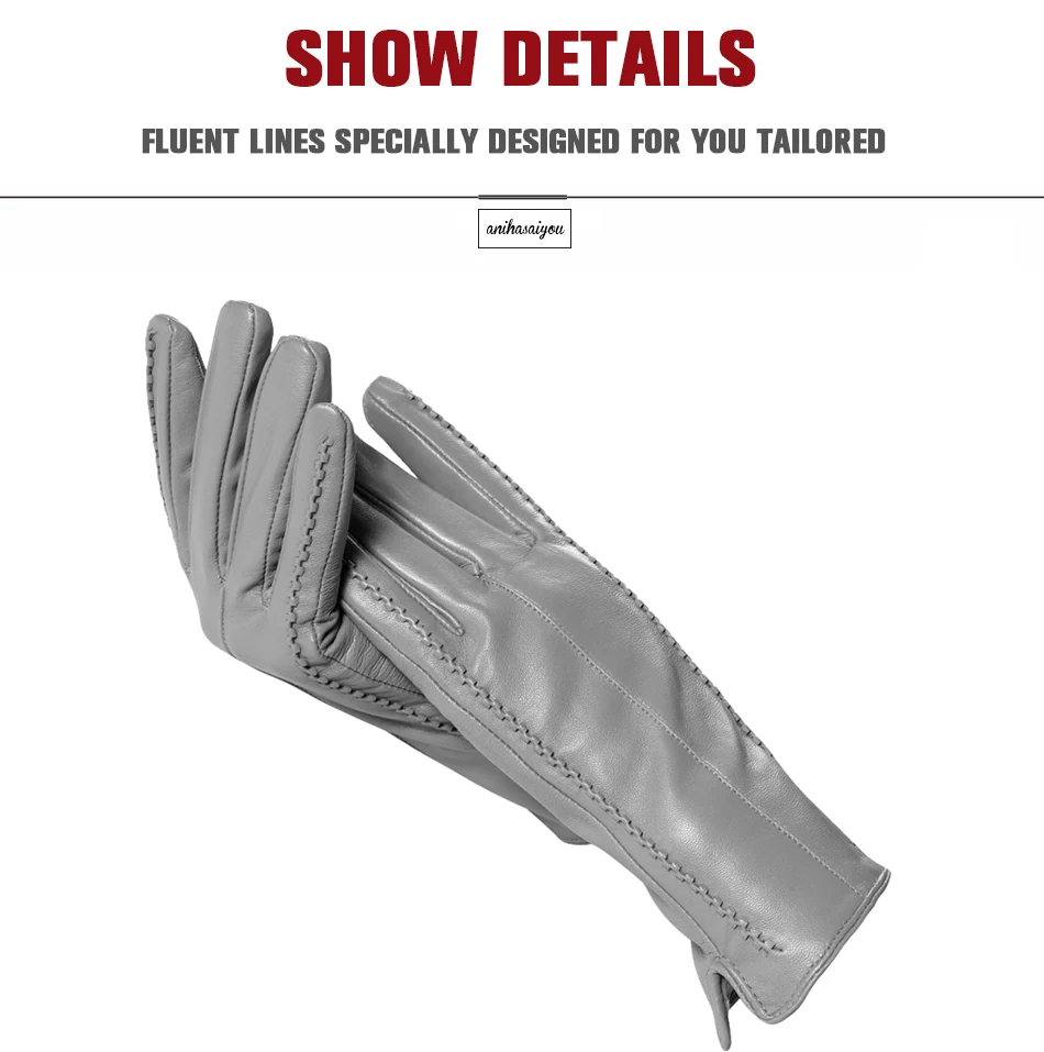 White Leather Women's Gloves, Genuine Leather, Cotton Lining Warm, Fashion Leather Gloves, Warm Winter Gloves -2226