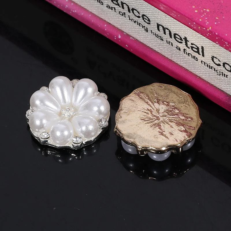 2018New 100Pcs 21mm Pearl Flower Rhinestone Round Buttons for DIY Hair Accessories or Phone Case Decoration BD39